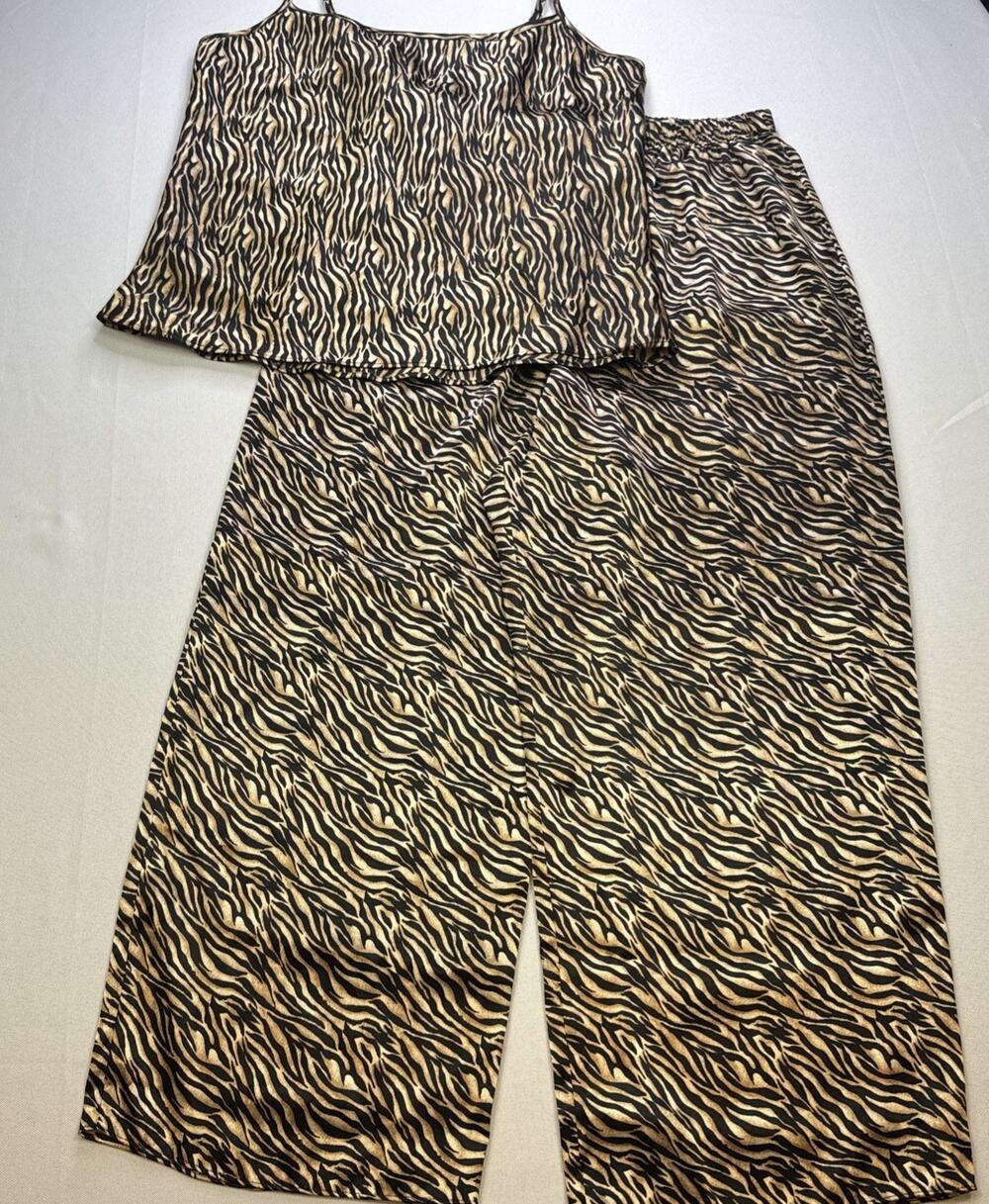 Vintage Cruz Satin Pajama Set Women S/M No Size Tag Tiger Stripe Y2K #0242